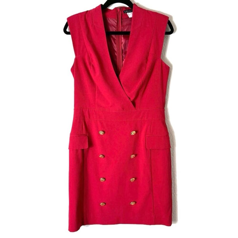 Venus Red Double Breasted Military Button Sheath Dress Size 8